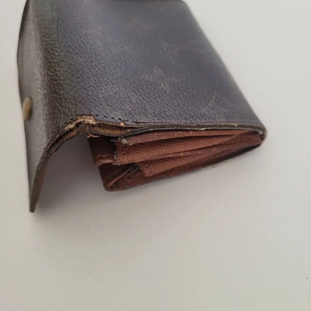 Louis Vuitton LV Micro Brown Folding Monogram Leather Card Wallet Small Authenti